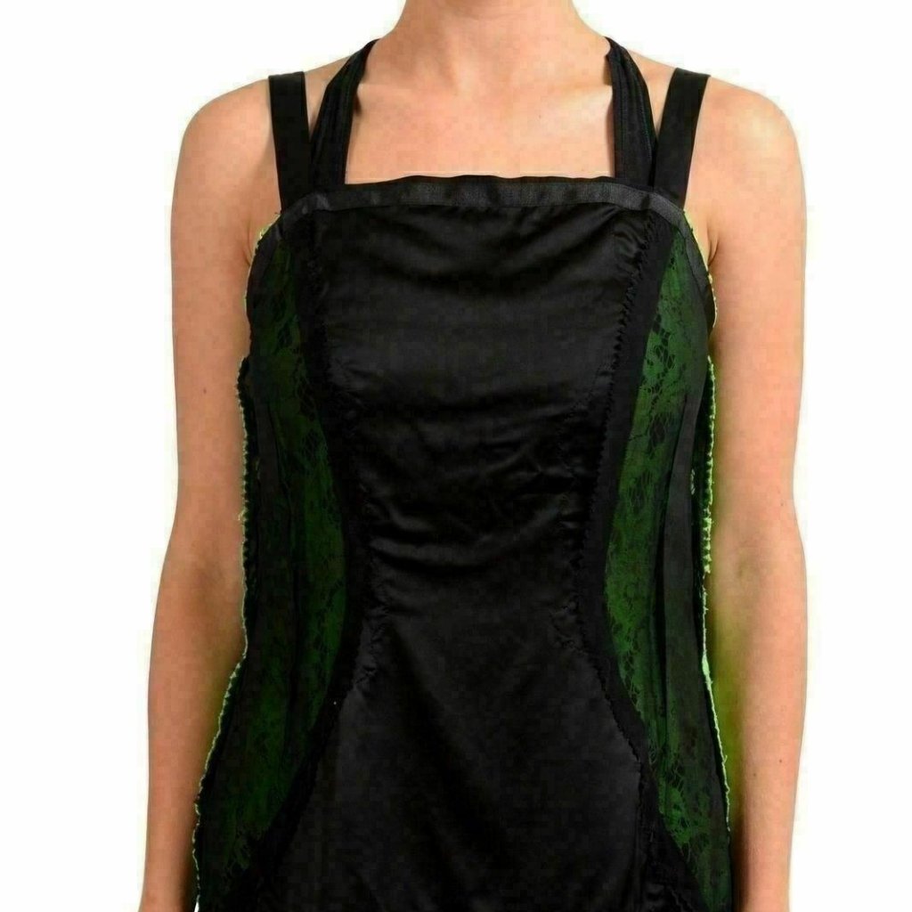 Maison Margiela "1" Women's Silk Black Green Sleeveless Blouse Top Us S It 40